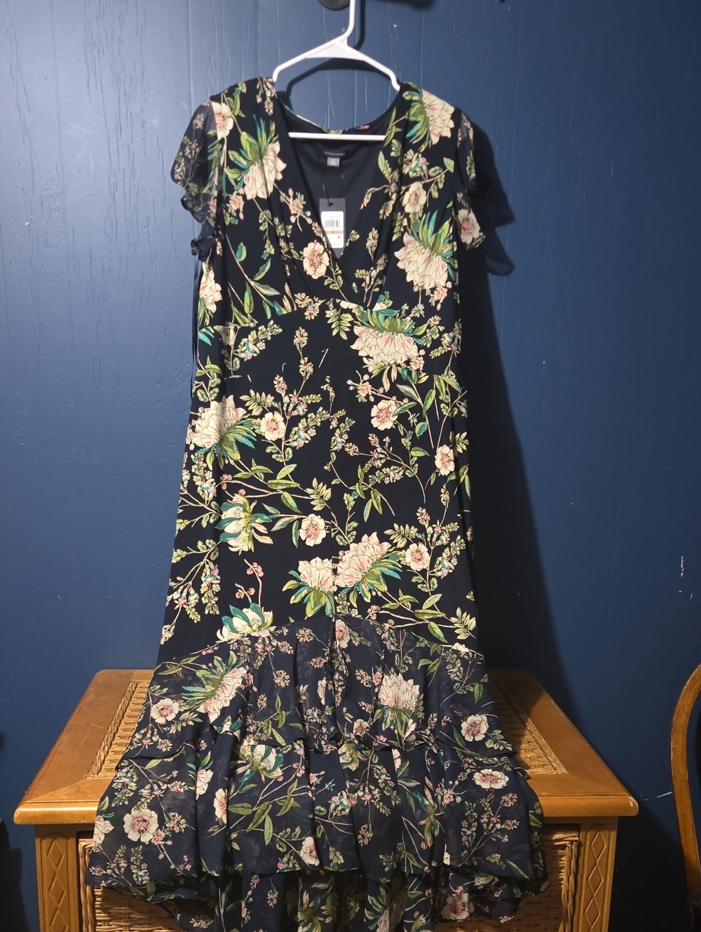 Tommy Hilfiger Navy Blue Floral V-Neck Maxi Dress